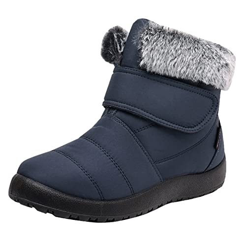 Winterstiefel Damen Schneestiefel Winter Warm Kurzschaft Winterschuhe Elegant Schwarz Stiefel Damenstiefel Schnürstiefel Booties Winterboots Schnürstiefel Schwarz Ankle Boots (Blue, 37) von Generic