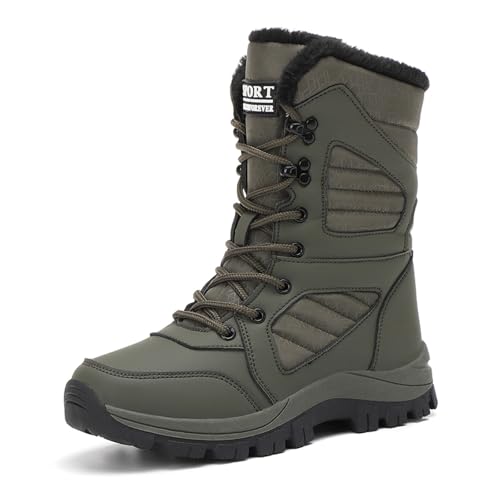 Winterstiefel Damen Wasserdicht Gefütterte Schneestiefel Warm Winterschuhe Damen Schneestiefel Wasserdicht Outdoor Trekking Wanderschuhe Stiefeletten (Army Green, 42) von Generic