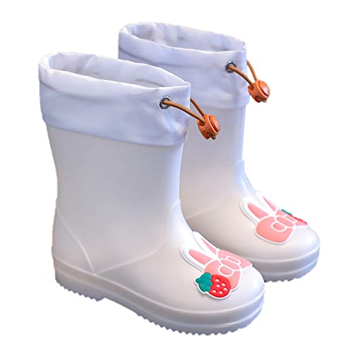 Winterstiefel Kinder 22 Kleinkind-Cartoon-Regenschuhe mit Kaninchen-Design, rosa Kinder-Regenstiefel, strukturierte Sohlen, rutschfeste, leichte, bequeme Regenschuhe für (White, 26.5 Toddler) von Generic