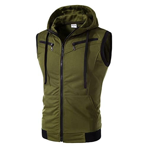 Winterweste Herren Mit Kapuze - Ärmellose Fleeceweste Herren Übergröße - Solide Farbe Zip Hooded Kragen Tasche Ärmellos Baumwolle Weste Jacke Atmungsaktiv Elegant Steppweste Ärmellos Trachtenweste von Generic