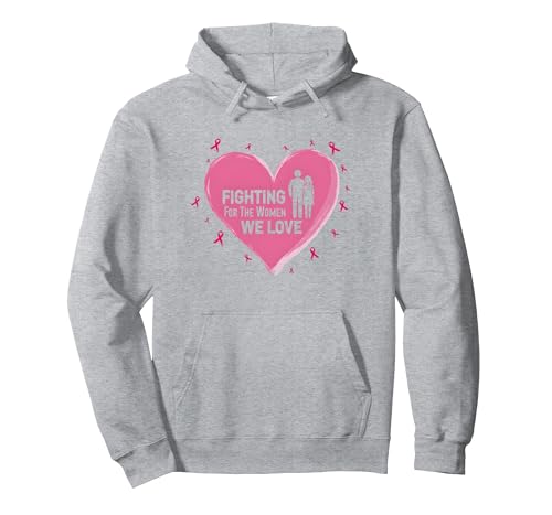 Wir kämpfen für die Frauen, die wir lieben: Brustkrebsbewusstsein Pullover Hoodie, Unisex für Erwachsene, Grau Meliert, XXL von Generic