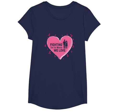 Wir kämpfen für die Frauen, die wir lieben: Brustkrebsbewusstsein T-Shirt, Girls, Marineblau, XS von Generic
