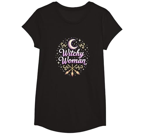 Witchy Woman: Mystische Mond- und Besenverzauberung T-Shirt, Girls, Schwarz, XS von Generic