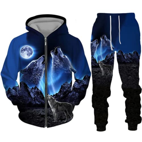 Wolf Jogginganzug Sportanzug Herren Kapuzenpullover Set 3D Wolf Kapuzenpullover + Jogginghose Männer Sweatshirt Hose (wolf1,M) von Generic