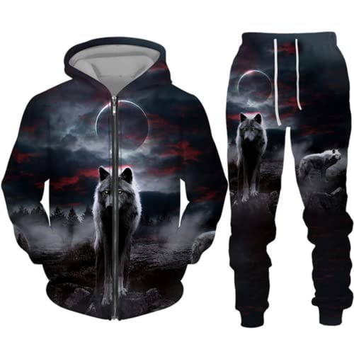 Wolf Jogginganzug Sportanzug Herren Kapuzenpullover Set 3D Wolf Kapuzenpullover + Jogginghose Männer Sweatshirt Hose (wolf5,L) von Generic