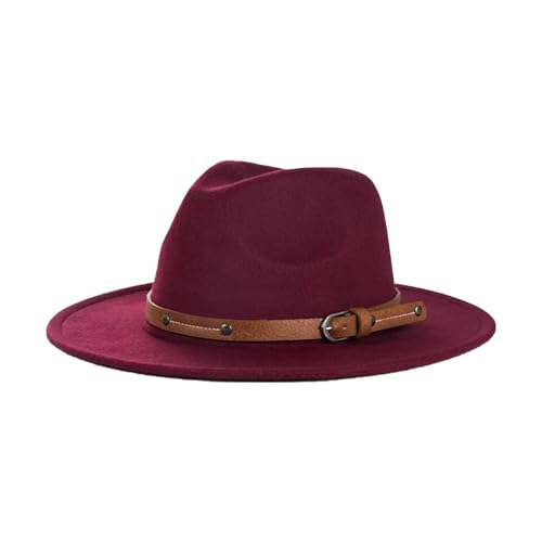 Wolle Fedora Hut Für Frauen Männer Winter Kirche Jazz Hüte Viking Britischen Flache Krempe Filz Hut Im Freien Casual Fedoras red L von Generic