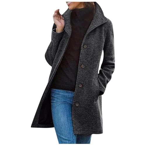 Wolljacke Damen Warme Lang Mantel Locker Trenchcoat Longline Winterjacke Mit Taschen Wollmantel Hemdjacke Wool Coat Einreihig Urlaub Freizeit Damenbekleidung Damenjacke von Generic