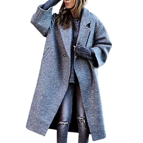 Wollmantel Damen Lang Oversize - Wintermantel Damen Elegant Klassische Revers Wintermantel Langarm Warm Wolljacke Mode Wintermantel Elegant Grosse Grössen Winterjacke Winter Mantel Trenchcoat von Generic