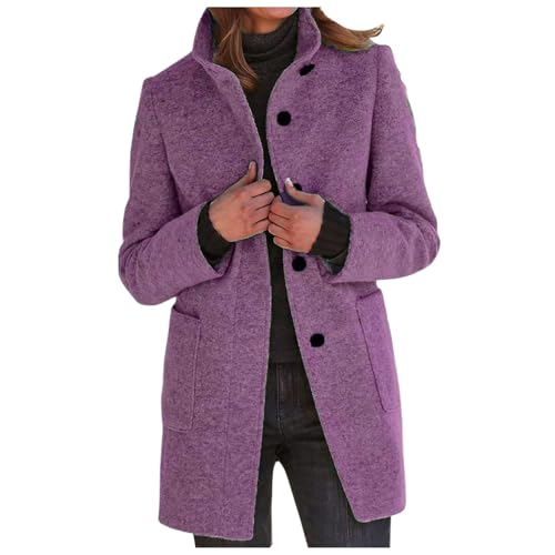 Wollmantel Mit Kap uze Damen Trenchcoat Damen Lang Winter Wintermantel Elegante Übergangsjacke Einfarbig Freizeitjacke Taschen Locker Winter Warme Winterjacke Freizeitjacke Kap uze (Purple, XXL) von Generic