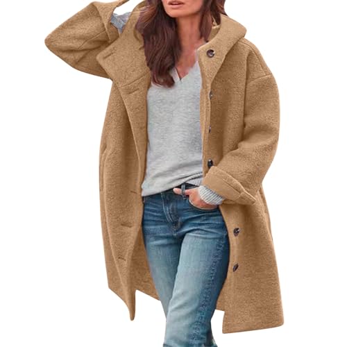Wollmantel Mit Kapuze Damen - Trenchcoat Damen Lang Winter Wintermantel Elegante Übergangsjacke Einfarbig Freizeitjacke Mit Taschen Locker Winter Warme Winterjacke Freizeitjacke Kapuze-Wollmantel von Generic