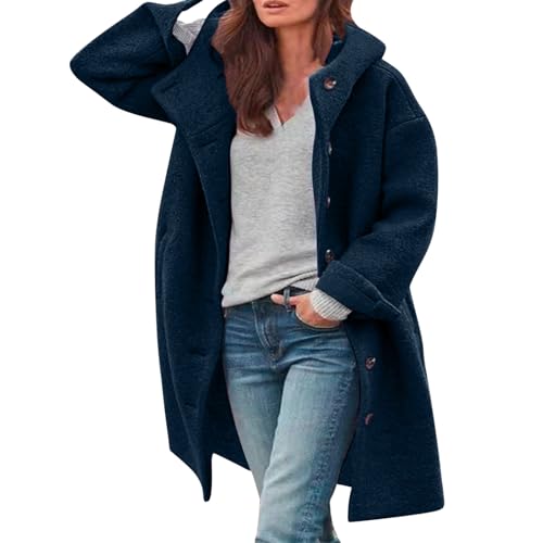 Wollmantel Mit Kapuze Damen - Trenchcoat Damen Lang Winter Wintermantel Elegante Übergangsjacke Einfarbig Freizeitjacke Mit Taschen Locker Winter Warme Winterjacke Freizeitjacke Kapuze-Wollmantel von Generic