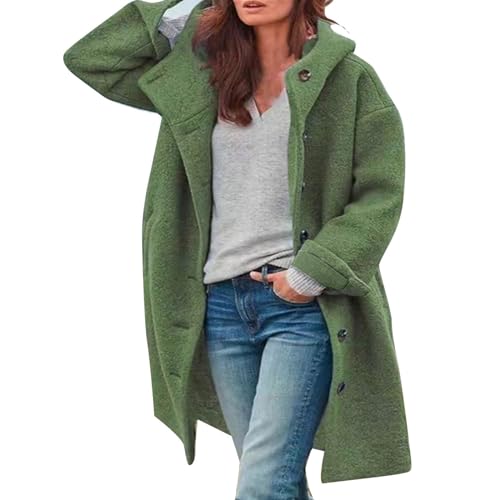 Wollmantel Mit Kapuze Damen - Trenchcoat Damen Lang Winter Wintermantel Elegante Übergangsjacke Einfarbig Freizeitjacke Mit Taschen Locker Winter Warme Winterjacke Freizeitjacke Kapuze-Wollmantel von Generic
