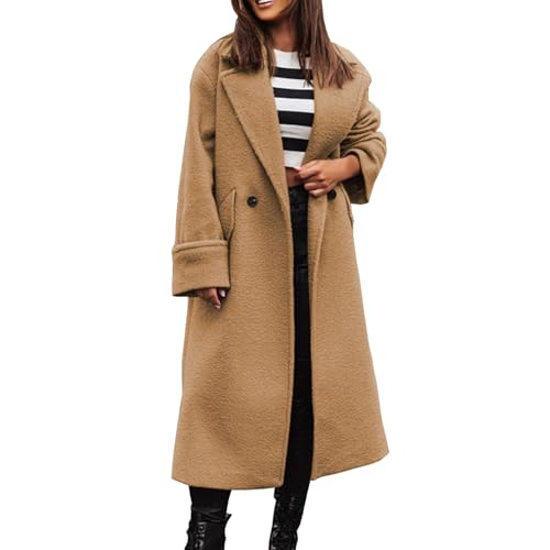 Wollmantel Mit Kapuze Damen - Trenchcoat Damen Lang Winter Wintermantel Elegante Übergangsjacke Einfarbig Freizeitjacke Mit Taschen Locker Winter Warme Winterjacke Freizeitjacke Kapuze-Wollmantel von Generic