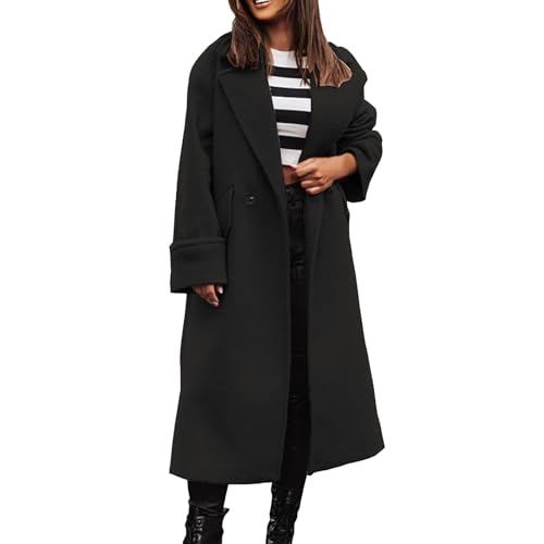 Wollmantel Mit Kapuze Damen - Trenchcoat Damen Lang Winter Wintermantel Elegante Übergangsjacke Einfarbig Freizeitjacke Mit Taschen Locker Winter Warme Winterjacke Freizeitjacke Kapuze-Wollmantel von Generic