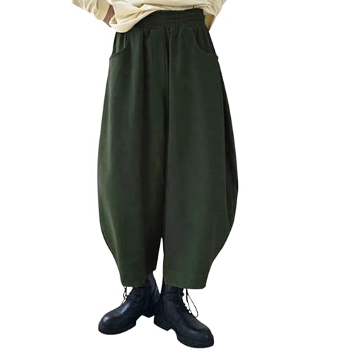 Women Corduroy Barrel Pants Wide Leg Vintage Mid Baggy Pants Haremshose Damen Schwarz Winter Culottes Hosen (Green, XXXXL) von Generic