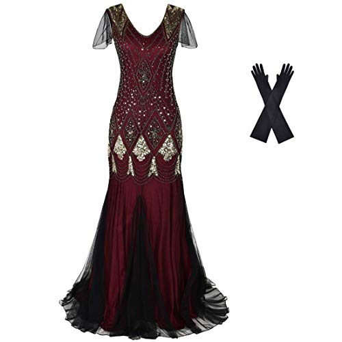 Women Evening Dress 1920s Flapper Cocktail Mermaid Plus Size Formal Gown with Long Gloves von Generic
