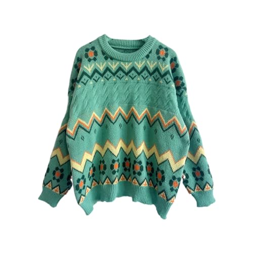 Women Knit Sweater Fall Vintage Geometric Pattern Long Sleeve Knitted Pullover Sweater Crewneck Jumpers Casual Loose Lightweight Sweatshirt Soft Vintage Pullover Clothes A-228 von Generic