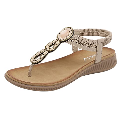 Women'S T-Strap Sandals Ladies' Beach Flip Flops Womens Wedges Shoes Elastic Band Casual Sandals Boho Beach Sandals Flip Flops Shoes Women'S Thong Sandals (Beige, 4.5) von Generic