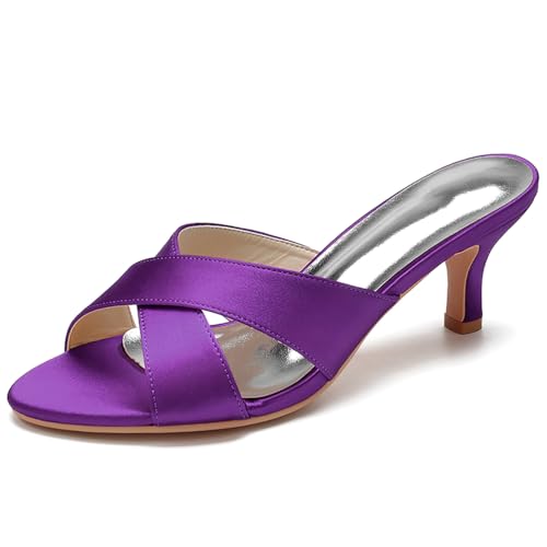 Women's Bridal Dress Heeled Sandals Slip on Slingback Open Toe Satin Wedding Shoes Prom Party Dress Pumps,Deep Purple,40 EU von Generic
