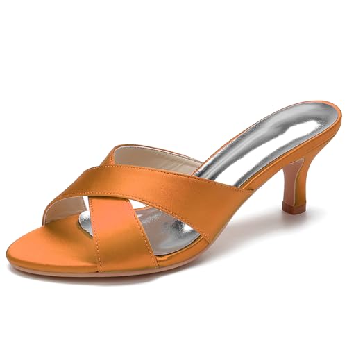 Women's Bridal Dress Heeled Sandals Slip on Slingback Open Toe Satin Wedding Shoes Prom Party Dress Pumps,Orange,40 EU Women's Bridal Dress Heeled Sandals Slip on Slingback Open Toe Satin Wedding Shoes Prom Party Dress Pumps,Orange,40 EU von Generic