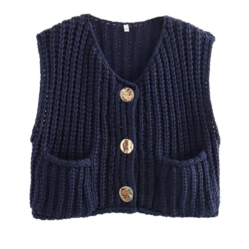 Women's Cropped Sweater Sleeveless Crop Knit Vest Cute Cardigan Cropped Knitted Vest with Pockets von Generic