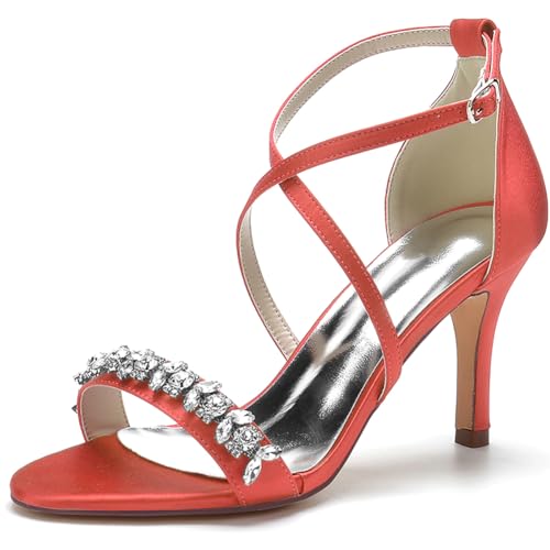 Women's Crystal Heel Sandals Cross Strap Rhinestone Pointed Toe High Heels Open Toe Stiletto High Heels,Rot,39 EU Women's Crystal Heel Sandals Cross Strap Rhinestone Pointed Toe High Heels Open Toe Stiletto High Heels,Rot,39 EU von Generic