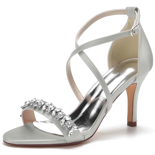 Women's Crystal Heel Sandals Cross Strap Rhinestone Pointed Toe High Heels Open Toe Stiletto High Heels,Silber,40 EU Women's Crystal Heel Sandals Cross Strap Rhinestone Pointed Toe High Heels Open Toe Stiletto High Heels,Silber,40 EU von Generic