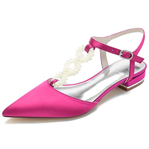 Women's Elegant Abend Flacheschuhe Bridal Hochteits Flache Schuche Pointed Toe Party Dress Shoes 2.5Cm,Rose red,40 EU von Generic