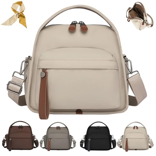 Women's Elegant Solid Color Shoulder Bag,Fashionable Zipper Crossbody Handbag,Multi-Functional Large Capacity Carryall (Beige) von Generic