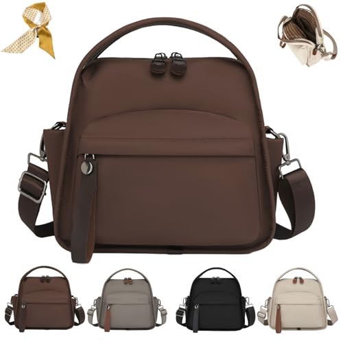 Women's Elegant Solid Color Shoulder Bag,Fashionable Zipper Crossbody Handbag,Multi-Functional Large Capacity Carryall (Coffee) von Generic