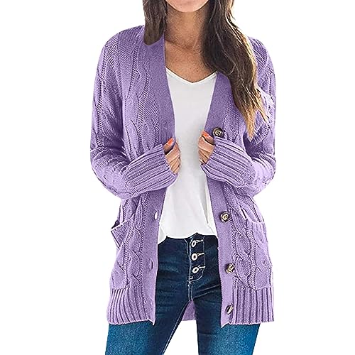 Women's Knit Cardigans V Neck Sweater Coat Button Down Open Front Long Sleeve Tops Casual Solid Color Outerwear Lightweight Jumpers with Pockets A-37 von Generic