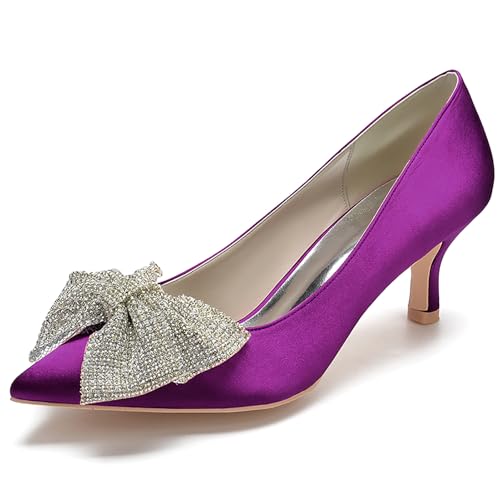 Women's Satin Pointed Toe Pumps with Bowknot Embellishment Kitten Heel Dress Shoes for Formal Occasions,Lila,39 EU von Generic