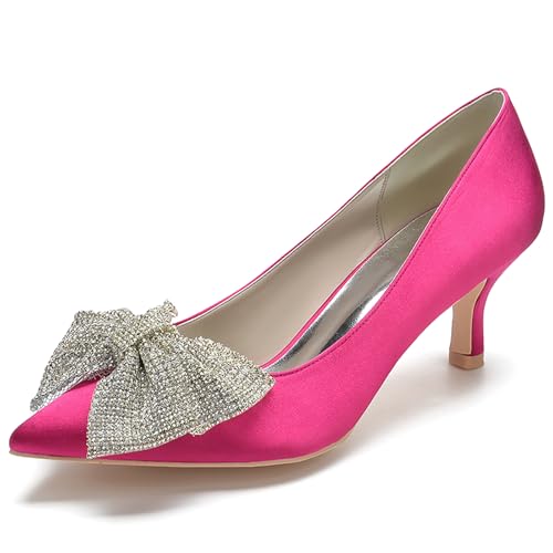Women's Satin Pointed Toe Pumps with Bowknot Embellishment Kitten Heel Dress Shoes for Formal Occasions,Rose red,39 EU von Generic