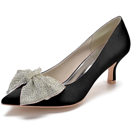 Women's Satin Pointed Toe Pumps with Bowknot Embellishment Kitten Heel Dress Shoes for Formal Occasions,Schwarz,36 EU von Generic
