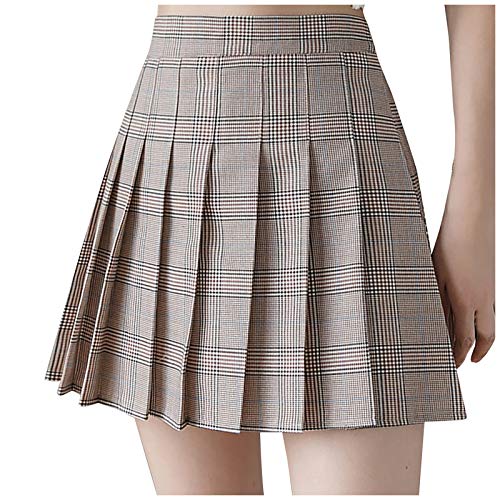 Women's Short Checked Mini Pleated Skirt Schoolgirl Style Skirt Checked High Waist Short A-Line Flare Skirt Folded Skater Tennis School Skirt von Generic