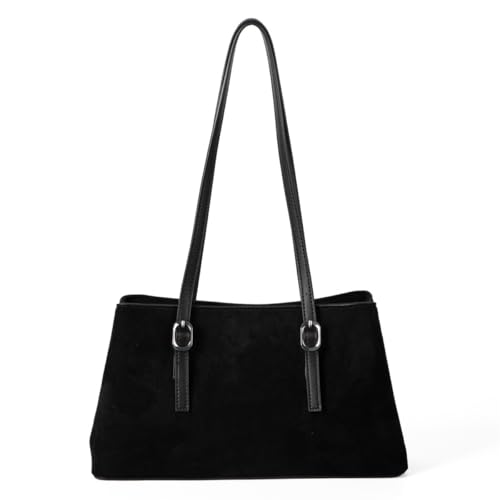 Women's Slouchy Vintage Suede Tote Bag,Slouchy Shoulder Purse with Top Handle,Trendy Underarm Bag for Fall & Winter (Black) von Generic
