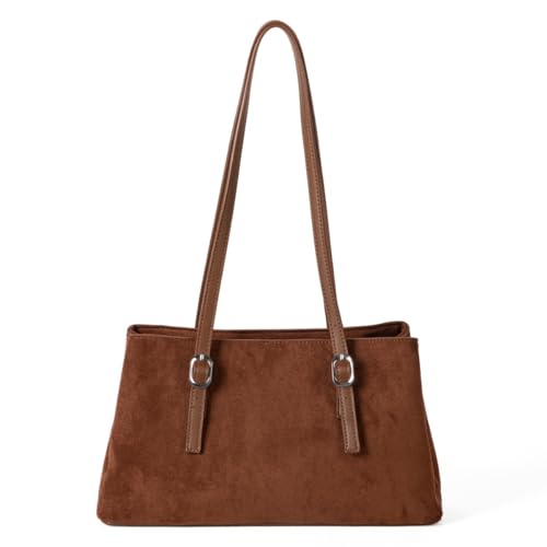 Women's Slouchy Vintage Suede Tote Bag,Slouchy Shoulder Purse with Top Handle,Trendy Underarm Bag for Fall & Winter (Brown) von Generic