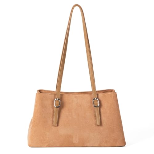 Women's Slouchy Vintage Suede Tote Bag,Slouchy Shoulder Purse with Top Handle,Trendy Underarm Bag for Fall & Winter (Khaki) von Generic