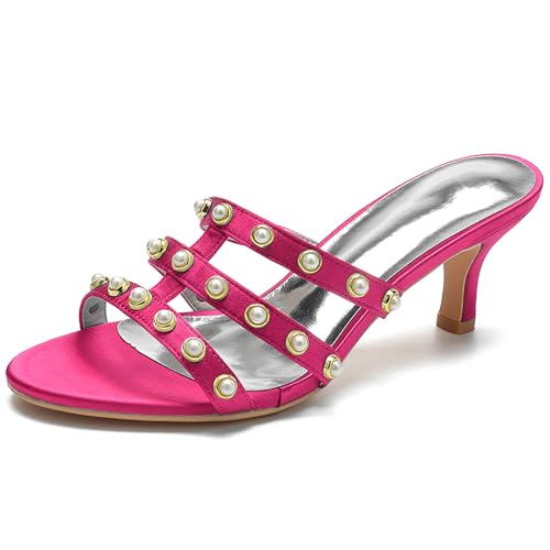 Women's Strappy Mules Sandals Pearl Embellishments Slip-On Open Toe High Heel Party Sandals Evening,Rose red,41 EU Women's Strappy Mules Sandals Pearl Embellishments Slip-On Open Toe High Heel Party Sandals Evening,Rose red,41 EU von Generic