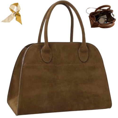 Women's Suede Purse Vintage Top Handle Bag,Large Capacity Suede Tote Bags,Women Soft Commuting Faux Leather Casual Handle Bag (Brown, Large) von Generic