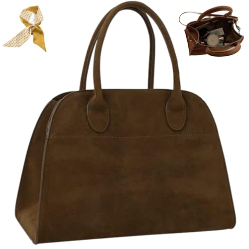 Women's Suede Purse Vintage Top Handle Bag,Large Capacity Suede Tote Bags,Women Soft Commuting Faux Leather Casual Handle Bag (Coffee, Small) von Generic