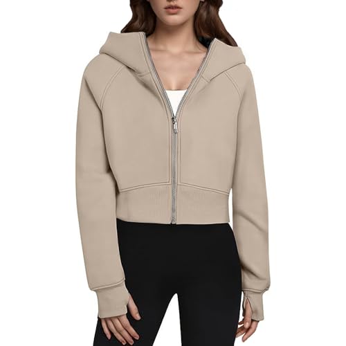 Women's Zip Up Hoodie Cropped Sweatshirts Thumb Hole Jackets Fall Winter Zip Up Fleece Hoodies Trendy Hooded Sweatshirt Loose Fit Pullover Casual Tops Basic Tunic A-16 von Generic