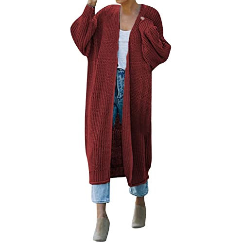 Womens Cardigans Autumn Solid Color V Neck Open Front Outerwear with Pocket Long Sleeve Loose Fit Knit Sweater Coat Elegant Versatile Jumpers Clothes A-183 von Generic
