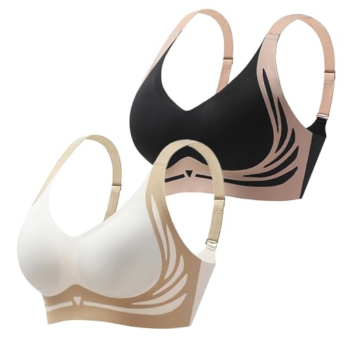 Womens Strech Ohne Buegel Push up Yoga Sports BH Bra Top Set Fuer Fitnesstraining Polsterung 2er Pack Damen BH Ohne Bügel von Generic