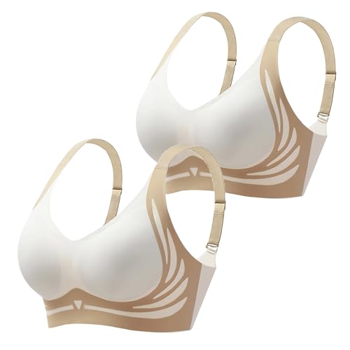 Generic Womens Strech Ohne Buegel Push up Yoga Sports BH Bra Top Set Fuer Fitnesstraining Polsterung 2er Pack Damen BH Ohne Bügel Beige XL von Generic