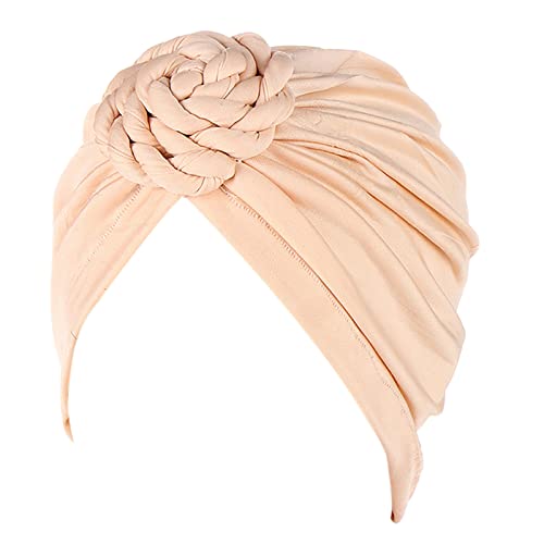 Wrap Flower Hair Turban Cap Cancer Headwear Head Cover Cap Braids Ethno Turban Hut Bohemian Heardband Hair Band Wire (3-Beige, Einheitsgröße) von Generic