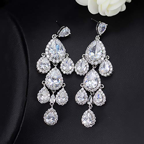 Wunderschöne Braut Lange Kronleuchter Ohrringe Schmuck Wassertropfen Gelb Zirkonia Kristall Hochzeit Ohrringe von Generic