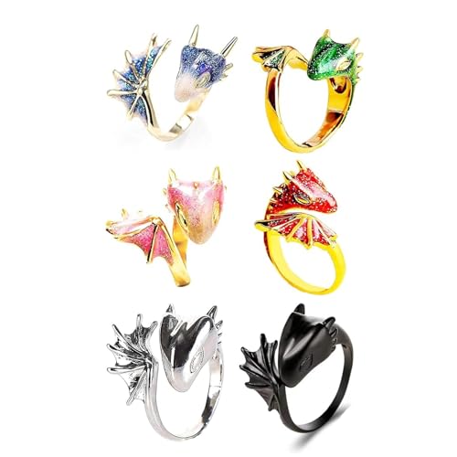 XHBTS 6 Stück Glänzende Emaille Drachen Ring Einstellbare Finger Ringe Handmade Punk Schmuck Gothic Schmuck Geschenk von Generic