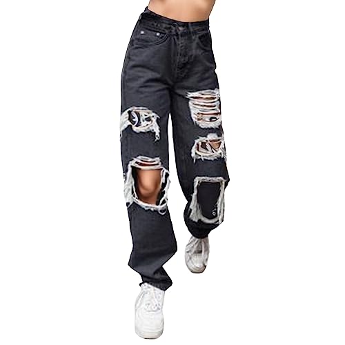 Y2K Jeans Damen Baggy Low Waist Jeans Cargohose Cargo Jeans Gerade Breites Bein Denim Hosen Y2k Aesthetic Vintage Jeanshosen 90er Streetwear Jeanshose Straight Leg Pants Loose Fit Boyfriend Pants von Generic