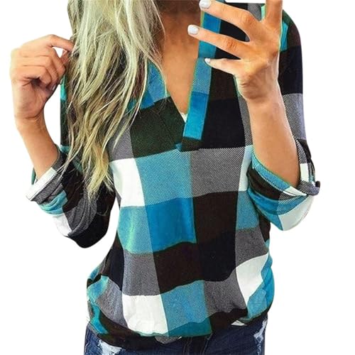 Y2K Oberteil Schwarz Women's Jumpers Pullover Damen Winter Rot Kariertes Hemd Damen Damenoberteile Elegant Festlich Langarm Einfarbig Tops Oberteile Damen Elegant Sky Blue 3XL von Generic